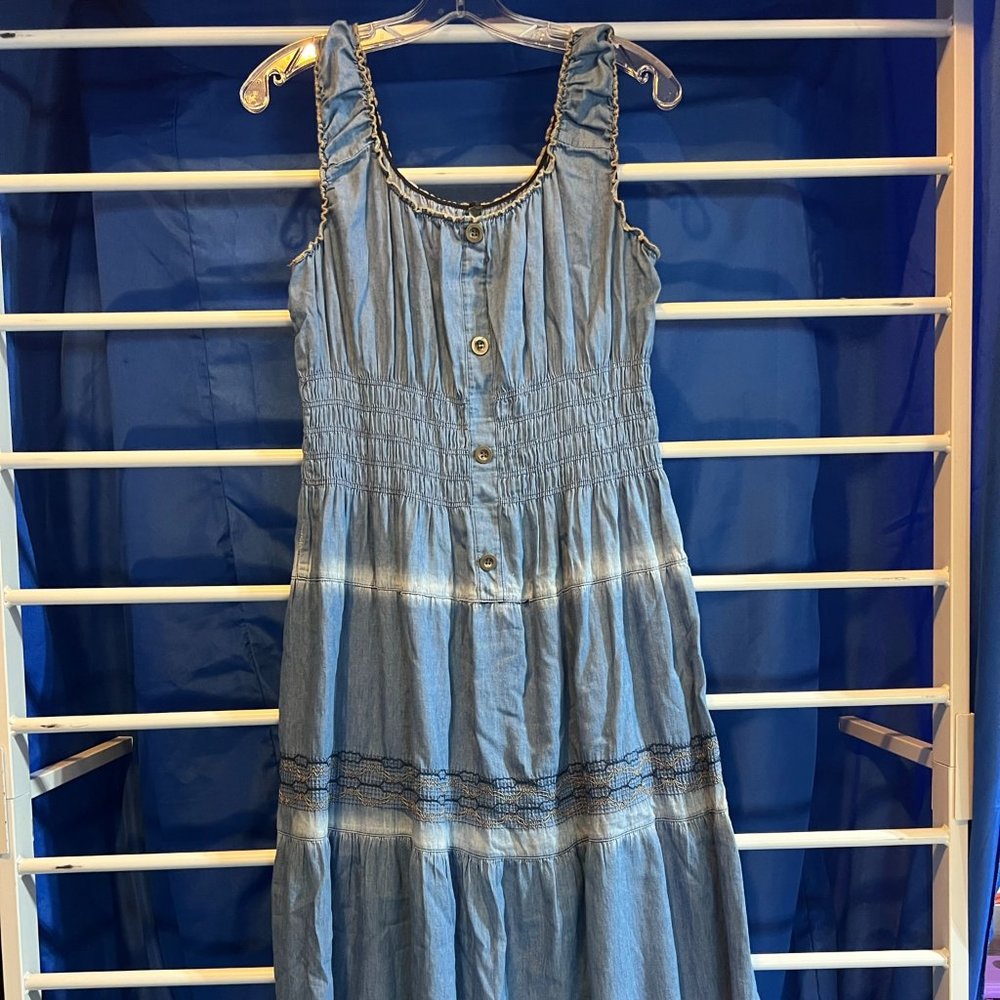 LAPIS long jean sleeveless dress with scrunch waist
